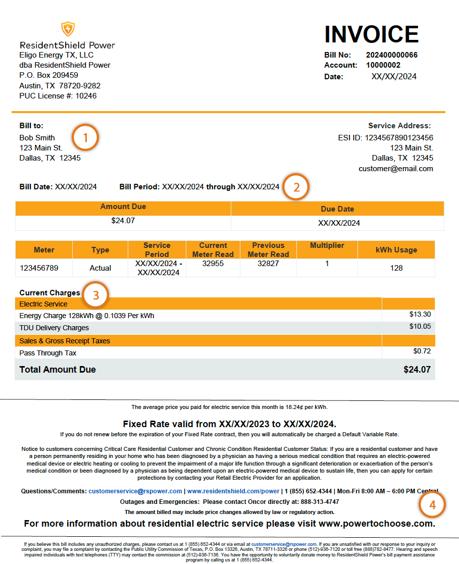 Example ResidentShield Power Invoice