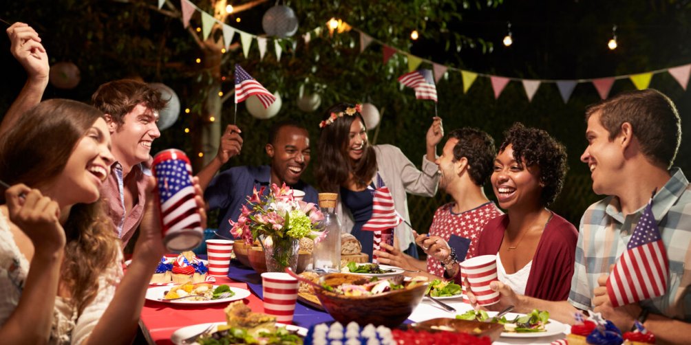 diverse group of friends on independence day