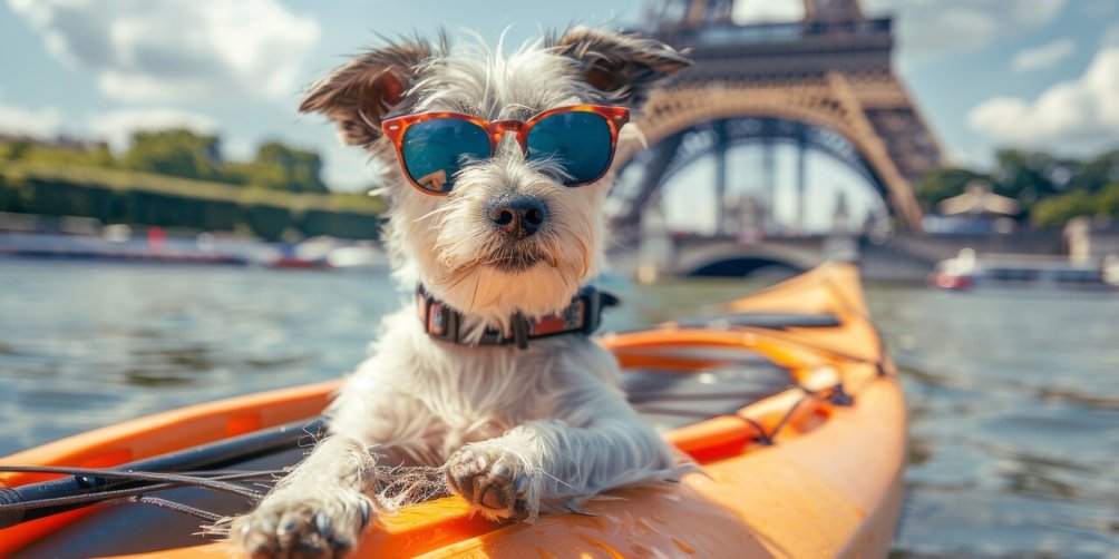 Dog in Paris Olympics rowing kayak